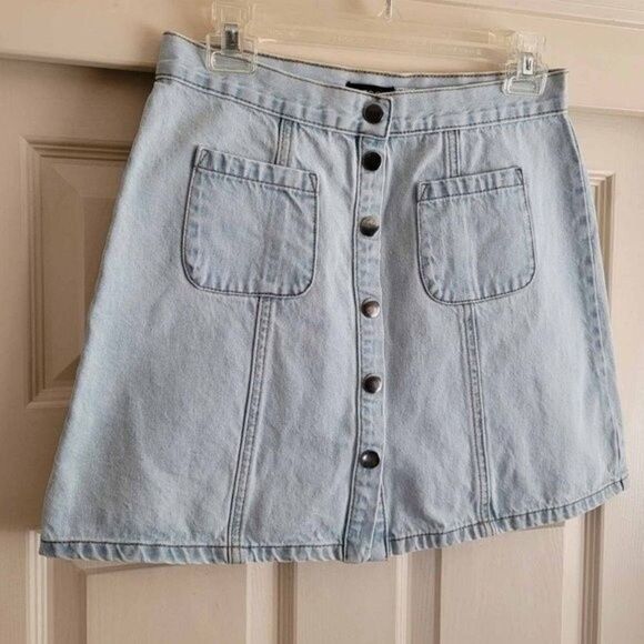 BDG Urban Outfitters Cotton Denim Jean Mini Skirt Snap Buttons Front Size M - Picture 4 of 9